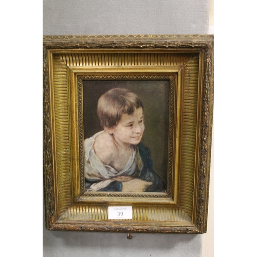 39 - A SMALL FRAMED OIL ON BOARD DEPICTING A YOUNG BOY