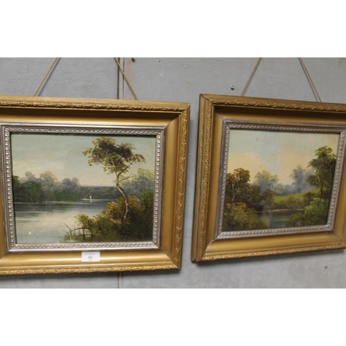 46 - A PAIR OF GILT FRAMED OILS DEPICTING RIVER LANDSCAPES