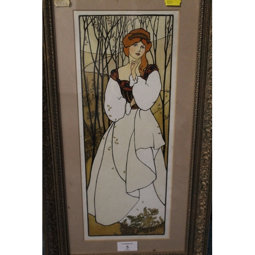 5 - A MACDIERMUID ? - AN ART NOUVEAU  WATERCOLOUR STUDY OF A YOUNG WOMAN IN A WOODLAND SETTING 'AUTUMN' ... 