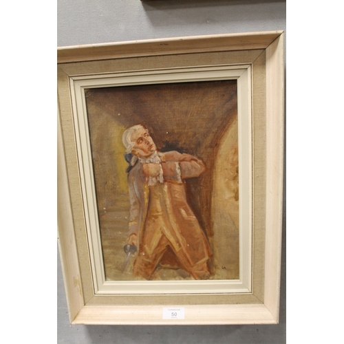 50 - IN THE STYLE OF LAURA KNIGHT - A FRAMED OIL ON BOARD TITLED VERSO 'THE PLAY', INITIALLED BOTTOM RIGH... 