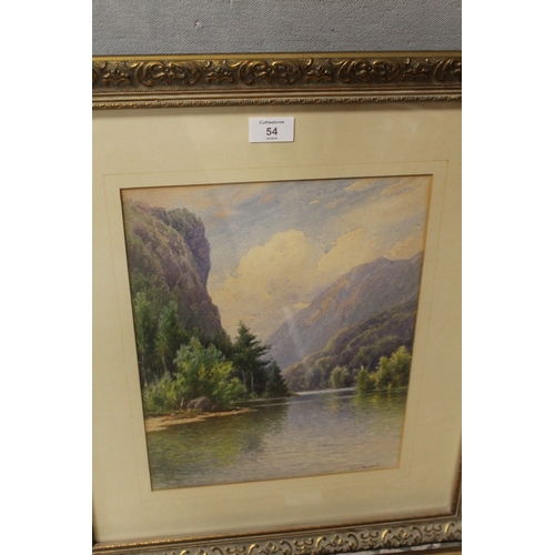 54 - A GILT FRAMED OIL ON CANVAS TOGETHER WITH TWO WATERCOLOURS ETC (4)