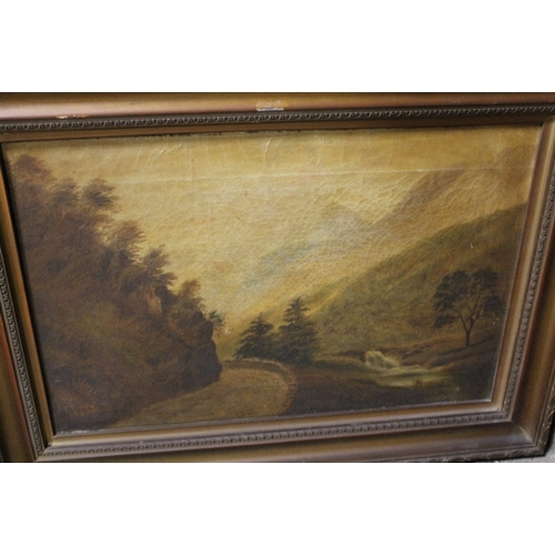 54 - A GILT FRAMED OIL ON CANVAS TOGETHER WITH TWO WATERCOLOURS ETC (4)