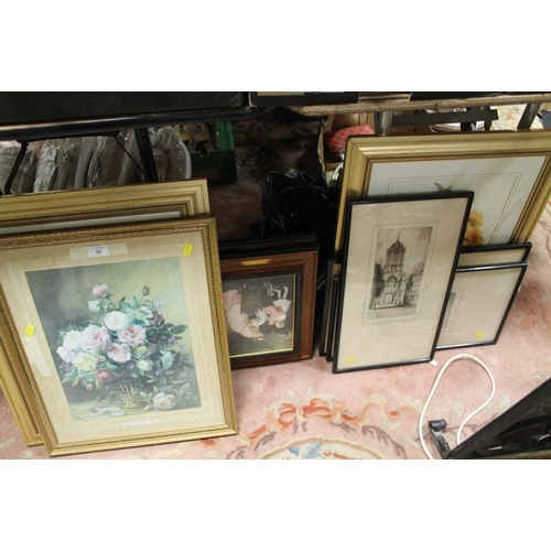 60 - A QUANTITY OF ASSORTED PICTURES, PRINTS AND ENGRAVINGS TO INCLUDE F ROBSON