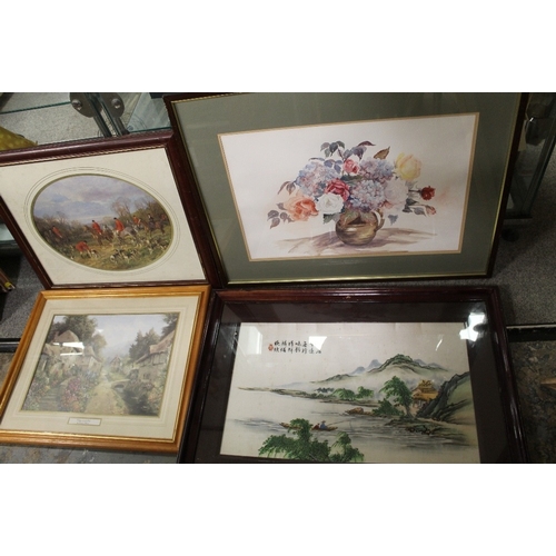 61 - A COLLECTION OF ASSORTED PRINTS, OILS AND WATERCOLOURS BY VARIOUS ARTISTS (10)