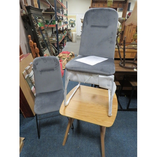 749 - A BOXED PAIR OF KEILA GREY DINING CHAIRS AND A BOXED NATURAL OAK TORINO LAMP TABLE * CONTENTS NOT CH... 