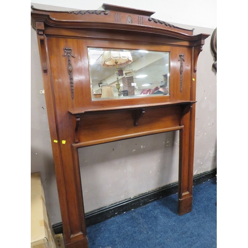 757 - AN  EARLY 20TH CENTURY MAHOGANY FIRE SURROUND/OVERMANTLE MIRROR