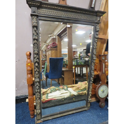 760 - A LARGE VICTORIAN CARVED OAK MIRROR 168 X 108 CM