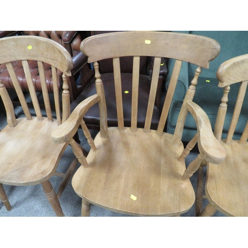 778 - A SET OF SIX PINE KITCHEN CHAIRS TOGETHER WITH A CARVER (7)