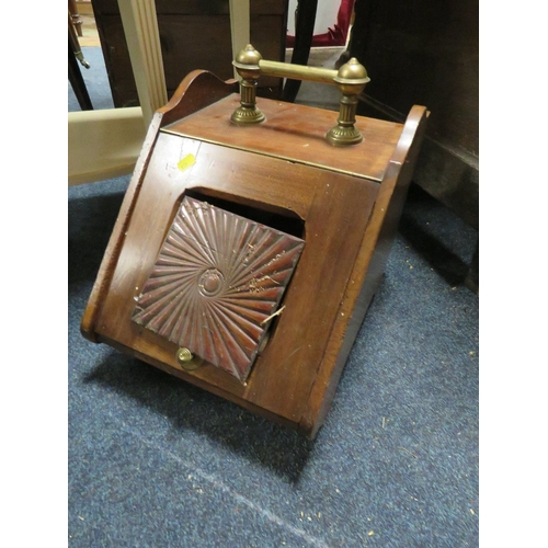 790 - AN ANTIQUE MAHOGANY FOLD-OVER CARD TABLE, DEMI-LUNE TABLE, BARLEYTWIST TABLE, COAL BOX AND COMMODE