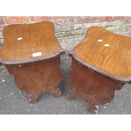 819 - A PAIR OF UNUSUAL CARVED OAK VINTAGE STOOLS