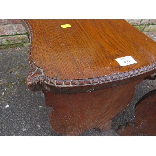 819 - A PAIR OF UNUSUAL CARVED OAK VINTAGE STOOLS