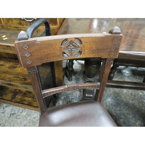 820 - A VINTAGE OAK REFECTORY TABLE WITH EIGHT OAK GOTHIC STYLE CHAIRS