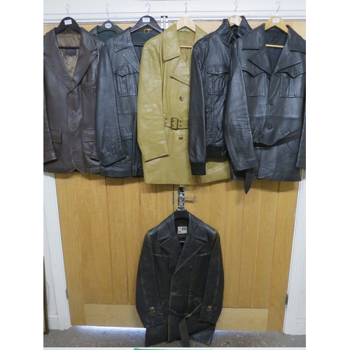 115 - A GOOD SELECTION OF VINTAGE LEATHER JACKETS, VARIOUS STYLES AND PERIODS TO INCLUDE RETRO EXAMPLES (1... 