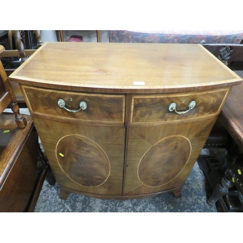 823 - A MAHOGANY INLAID BOW-FRONTED CONVERTED CABINET