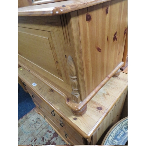 835 - A HONEY PINE FIVE DRAWER CHEST WITH MIRROR AND BLANKET BOX (30