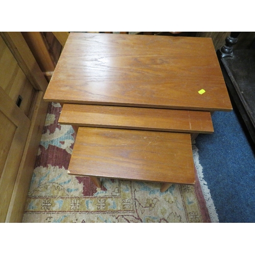 848 - TWO VINTAGE NEST OF TABLES, PINE CABINET AND ERCOL PLATE RECK