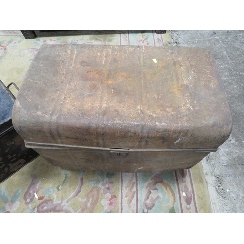 708 - THREE VINTAGE TIN TRUNKS - ONE CONTAINING A SELECTION OF DEED MAPS ETC