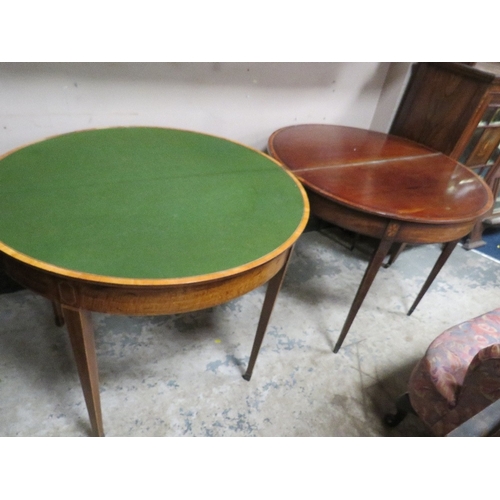 714 - A PAIR OF ANTIQUE MAHOGANY FOLD-OVER CARD TABLES A/F