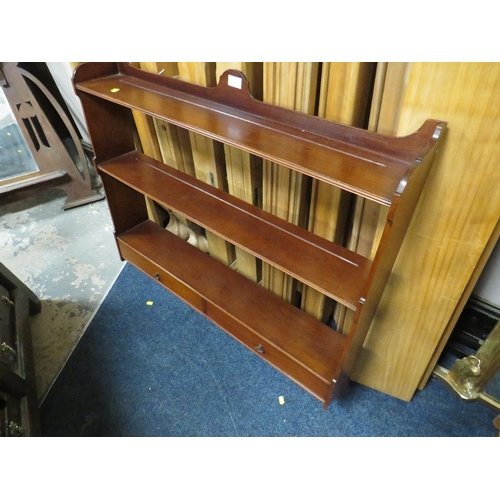 726 - A REPRO MAHOGANY SHELF RACK WITH DRAWERS