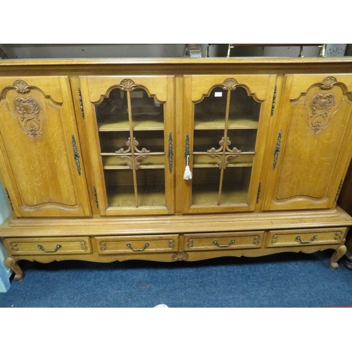 730 - A LARGE FRENCH STYLE OAK GLAZED DRESSER H 145 W 230 CM