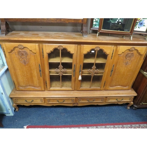 730 - A LARGE FRENCH STYLE OAK GLAZED DRESSER H 145 W 230 CM