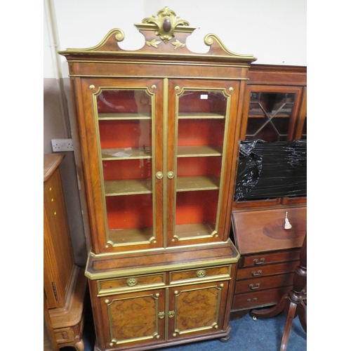 732 - A VICTORIAN WALNUT AND GILT GLAZED BOOKCASE H 228  W 103 CM