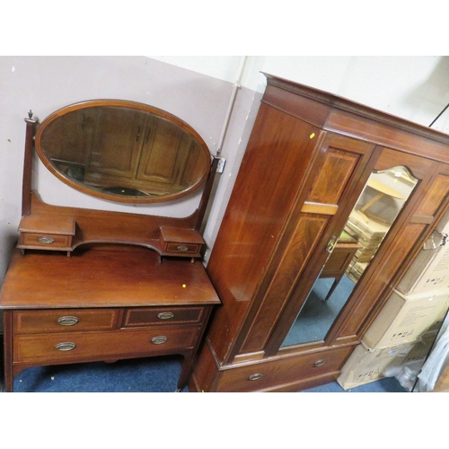 736 - AN EDWARDIAN MAHOGANY AND INLAID WARDROBE WITH DRESSING TABLE