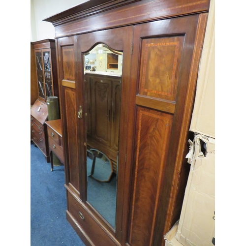 736 - AN EDWARDIAN MAHOGANY AND INLAID WARDROBE WITH DRESSING TABLE