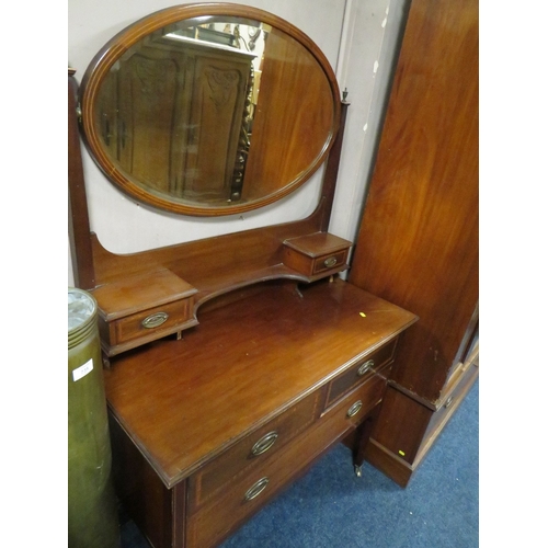 736 - AN EDWARDIAN MAHOGANY AND INLAID WARDROBE WITH DRESSING TABLE