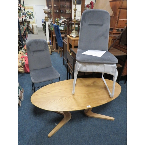 747 - AN UNBOXED PAIR OF KEILA GREY DINING CHAIRS AND AN UNBOXED NATURAL OAK FAWLER COFFEE TABLE