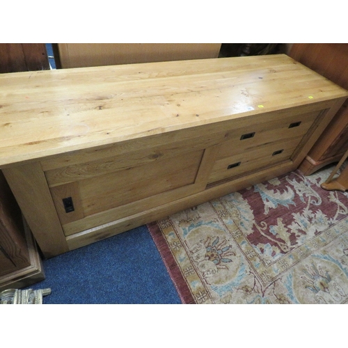 849 - A HEAVY OAK MEDIA CABINET A/F