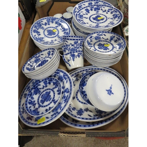 103 - A TRAY OF ASSORTED MINTONS DELFT BLUE AND WHITE CERAMICS