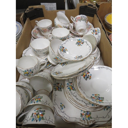 112 - A TRAY OF ASSORTED TEA WARE TO INCLUDE GLADSTONE AND PARAGON