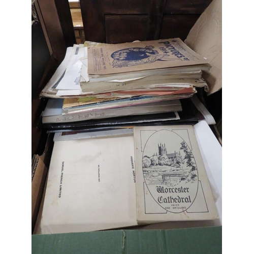 141 - A QUANTITY OF EPHEMERA TO INCLUDE STAFFORDSHIRE RELATED ITEMS, MAPS, MUSIC  ( OVER TWO TRAYS AND A V... 