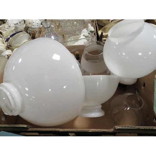 147 - A TRAY OF ASSORTED OIL LAMP SHADES A/F