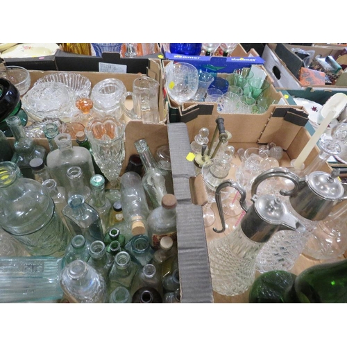 149 - FOUR TRAYS OF ASSORTED GLASSWARE TO INCLUDE COLLECTABLE BOTTLES