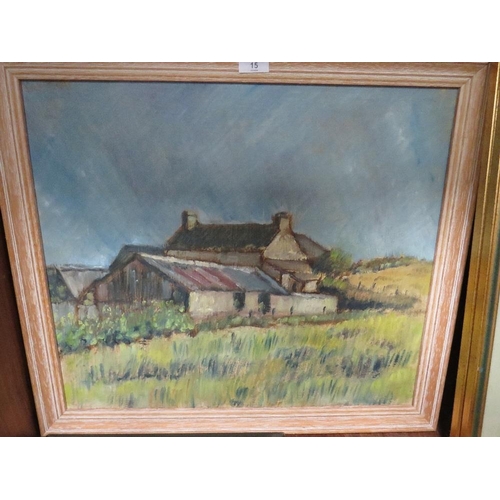 15 - A COLLECTION OF PICTURES TO INCLUDE AN IRISH NAIVE OIL ON BOARD, MARITIME WATERCOLOUR ETC (6)