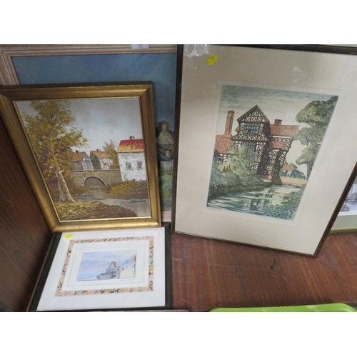 15 - A COLLECTION OF PICTURES TO INCLUDE AN IRISH NAIVE OIL ON BOARD, MARITIME WATERCOLOUR ETC (6)