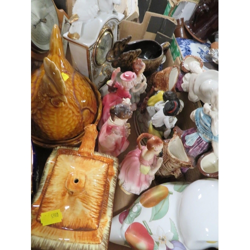 177 - TWO TRAYS OF ASSORTED CERAMICS TO INCLUDE A BREAD BIN