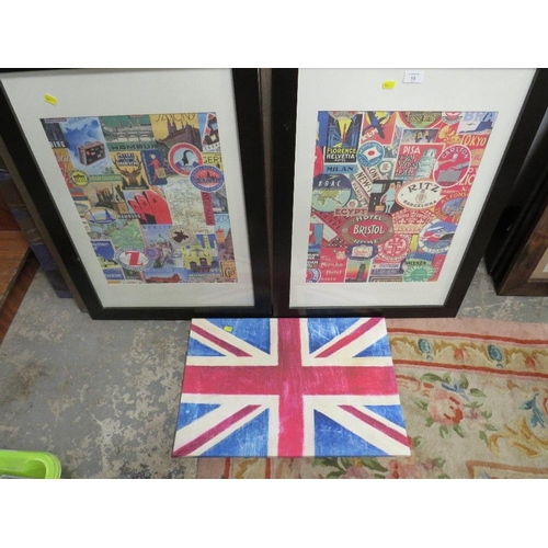 18 - A QUANTITY OF ASSORTED PICTURES AND PRINTS TO INC A UNION JACK PRINT