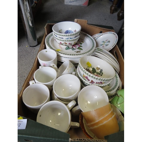 182 - A TRAY OF CERAMICS TO INCLUDE PORTMEIRION PLATES AND BOWLS