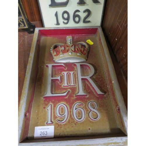 263 - TWO 1960'S POST OFFICE PLAQUES TOGETHER WITH A POST BOX COVER