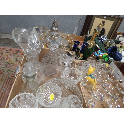 75 - THREE TRAYS OF ASSORTED GLASSWARE TO INCLUDE BABYCHAM EXAMPLES