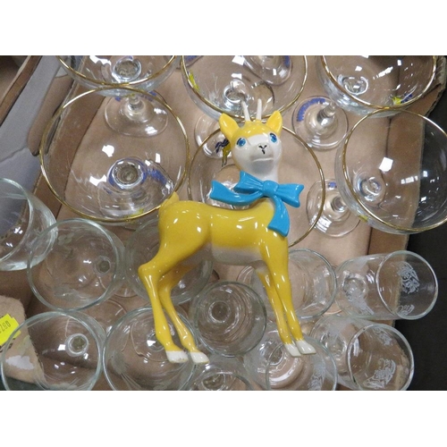 75 - THREE TRAYS OF ASSORTED GLASSWARE TO INCLUDE BABYCHAM EXAMPLES