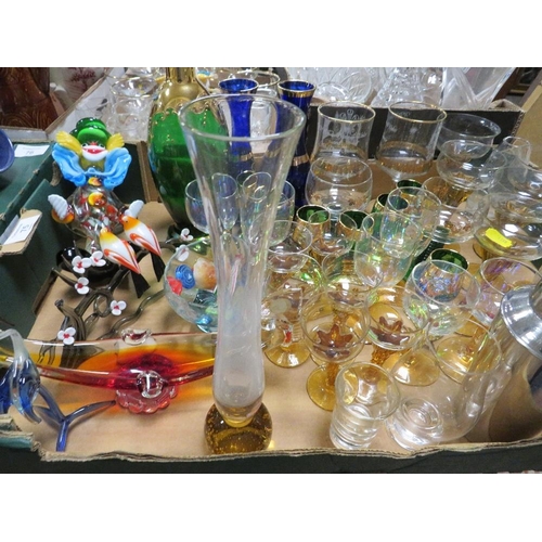 75 - THREE TRAYS OF ASSORTED GLASSWARE TO INCLUDE BABYCHAM EXAMPLES