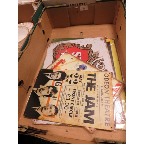 82 - A BOX OF METAL ADVERTISING SIGNS