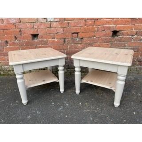 833 - A PAIR OF FARROW & BALL UP CYCLED DUCAL PINE LAMP / SIDE TABLES - APPROX 57 X 57 CM, H 50 CM