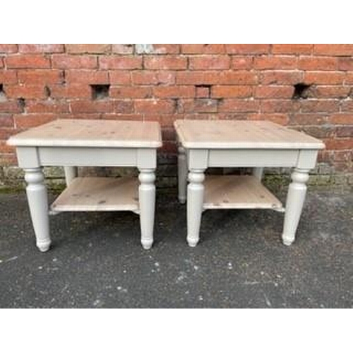 833 - A PAIR OF FARROW & BALL UP CYCLED DUCAL PINE LAMP / SIDE TABLES - APPROX 57 X 57 CM, H 50 CM