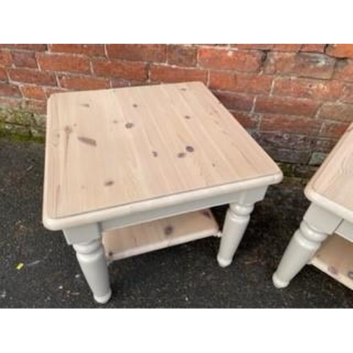 833 - A PAIR OF FARROW & BALL UP CYCLED DUCAL PINE LAMP / SIDE TABLES - APPROX 57 X 57 CM, H 50 CM