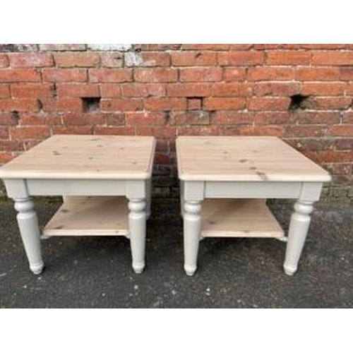 833 - A PAIR OF FARROW & BALL UP CYCLED DUCAL PINE LAMP / SIDE TABLES - APPROX 57 X 57 CM, H 50 CM